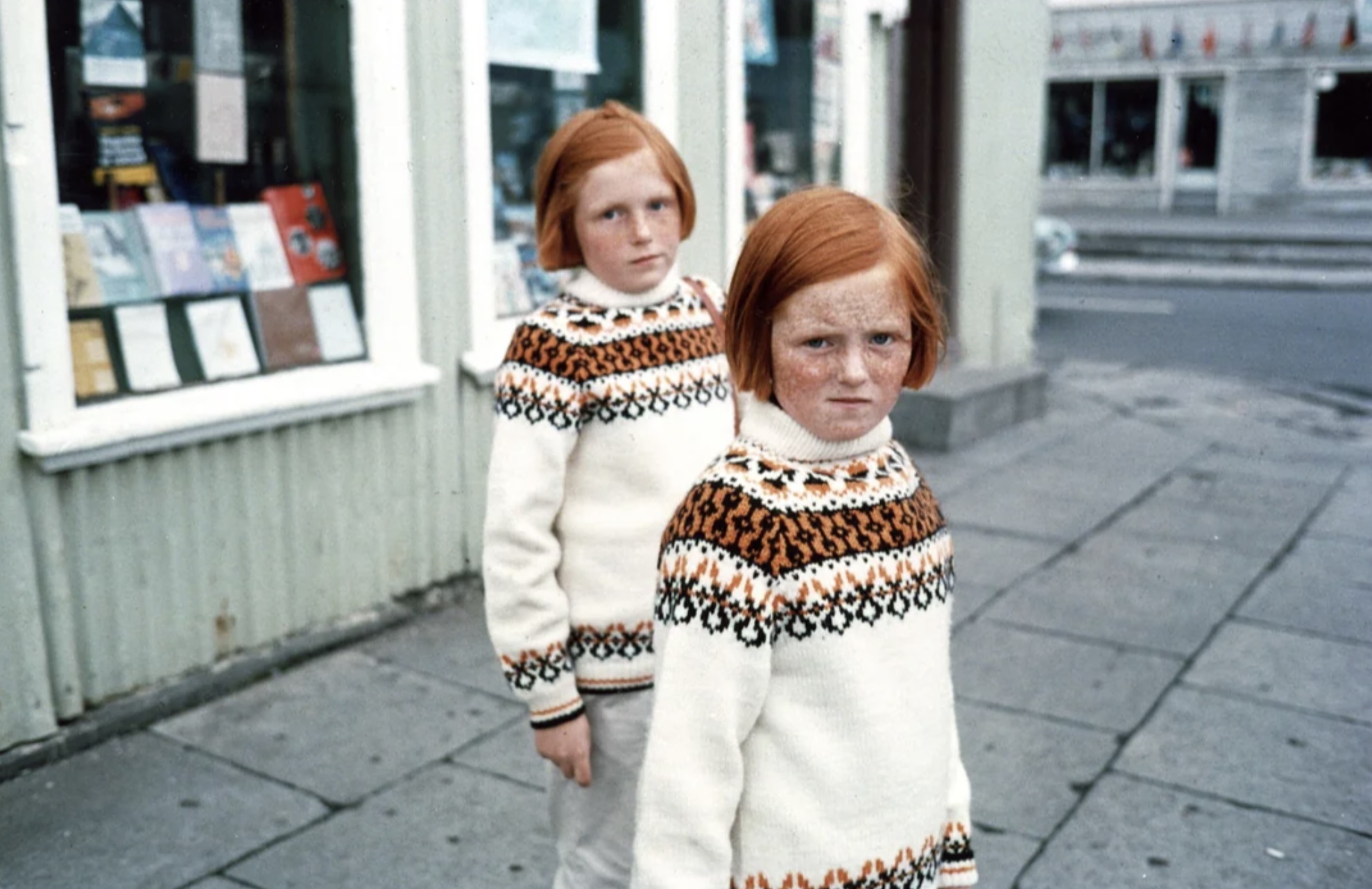 Twins looking down the lens, 1969. 